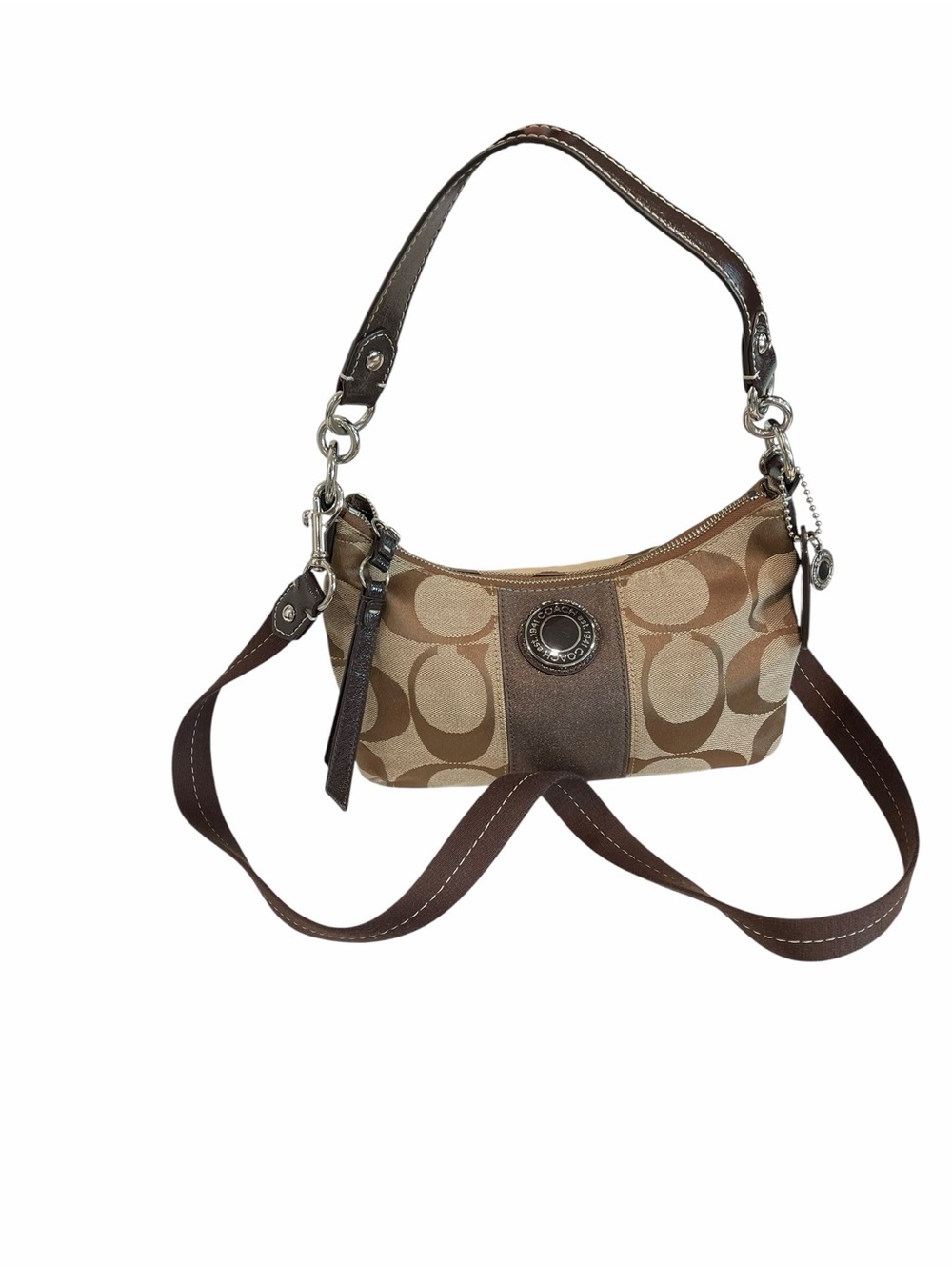 Coach F19218 Signature Stripe Demi Handbag Brown